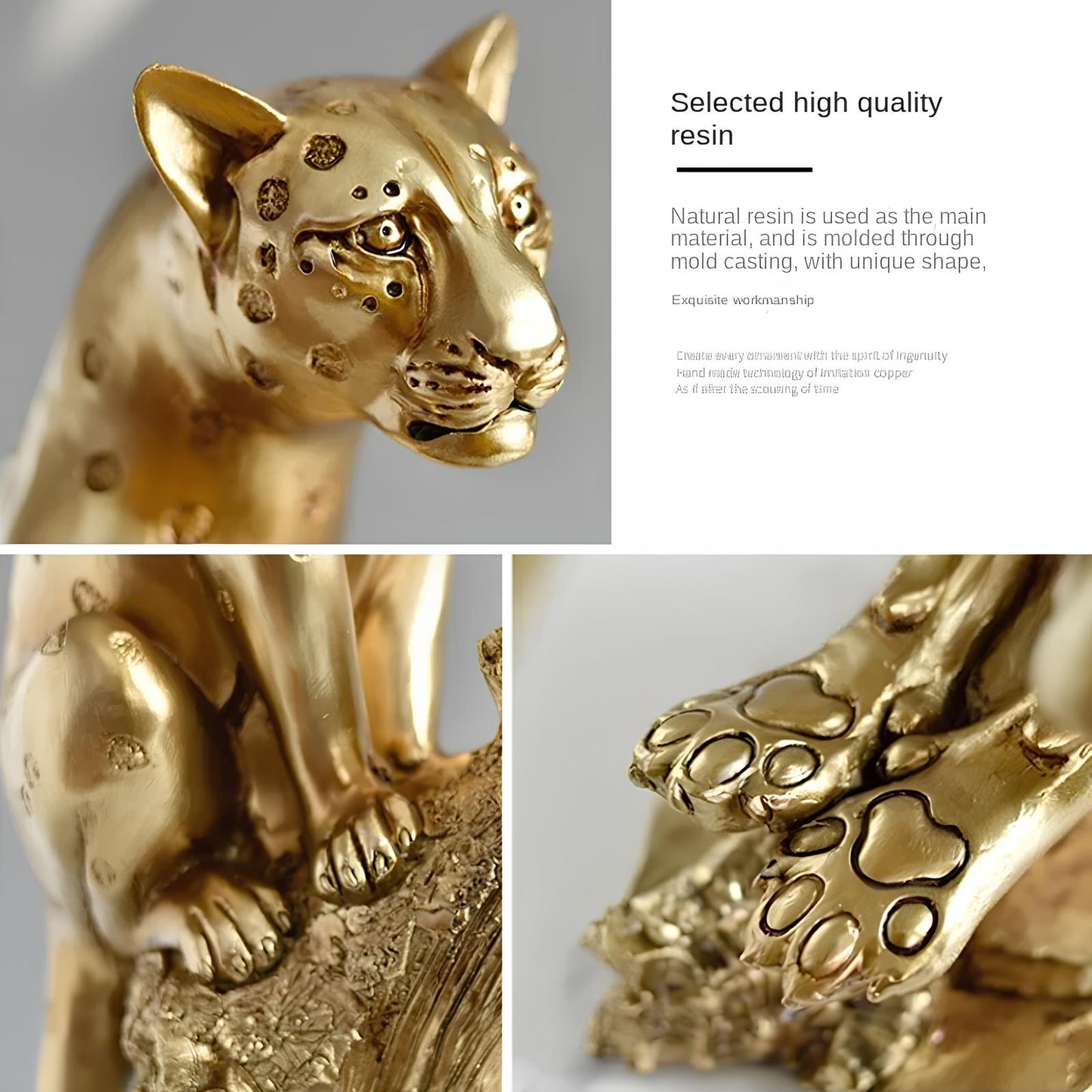 Elegant Golden Leopard Resin Statue for Home Decor NaLani