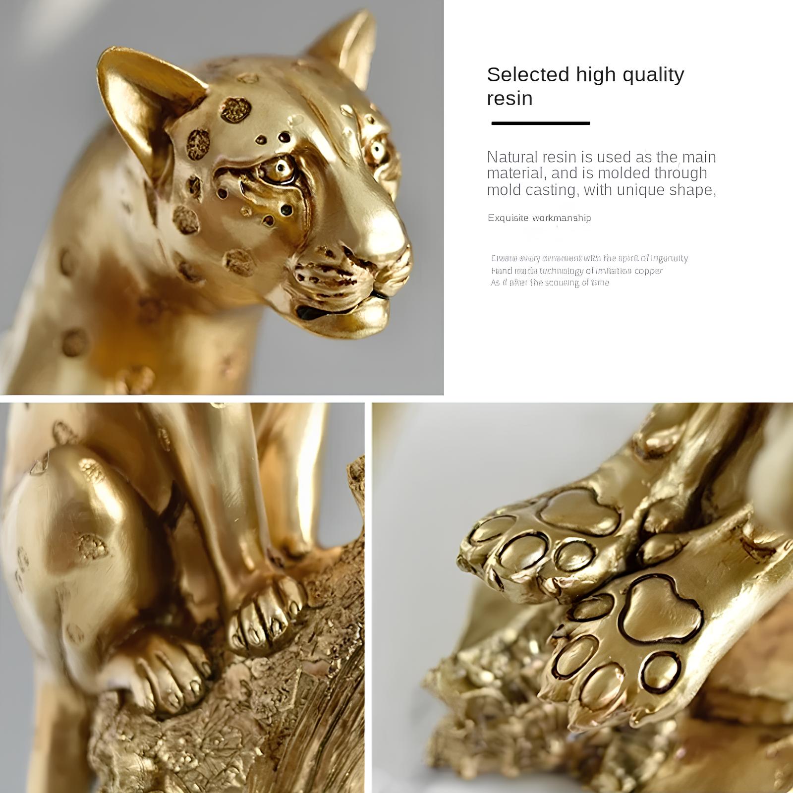 Elegant Golden Leopard Resin Statue for Home Decor NaLani