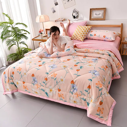 Cooling Plaid Cotton Lightweight Comforter For Sofa Bed Orange flowers NALANI