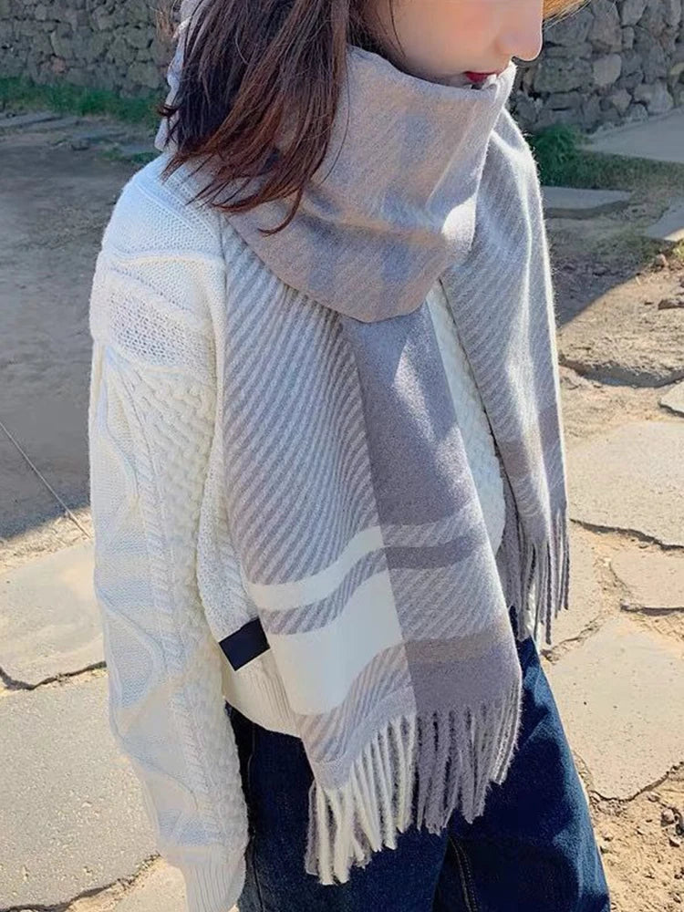 Chic Winter Scarf With Vintage Plaid Pattern For Women NALANI