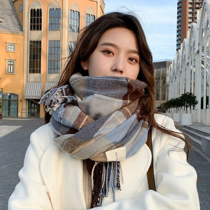 Winter Chic Scarf Thick Acrylic Cotton Checkered Pattern NALANI