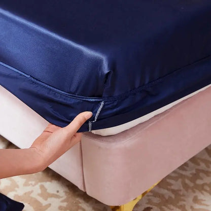 Washable Luxury Satin Elastic Fitted Sheet For Double Bed NALANI