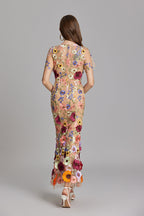 Women’s Floral Detail Dress | Midi Flowing Silhouette With Floral Soft Lightweight Fabric For Spring And Summer Events