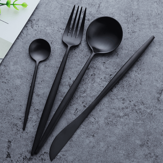 Slim Stainless Steel Cutlery Set 16 or 20 Piece Dining Black 16 Piece Set NALANI