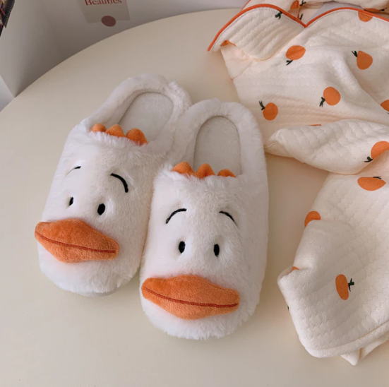 Fluffy Animal Slippers For Home All Ages Non Slip Sole White Duck NALANI
