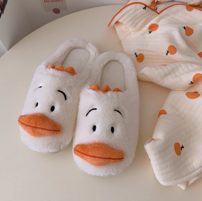 Fluffy Animal Slippers For Home All Ages Non Slip Sole White Duck NALANI