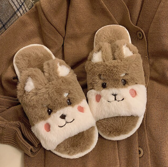 Fluffy Animal Slippers For Home All Ages Non Slip Sole Brown Cat NALANI