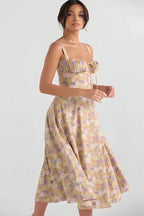 Linsay Dress In Soft Polyester With Corset Bodice And Back Tie