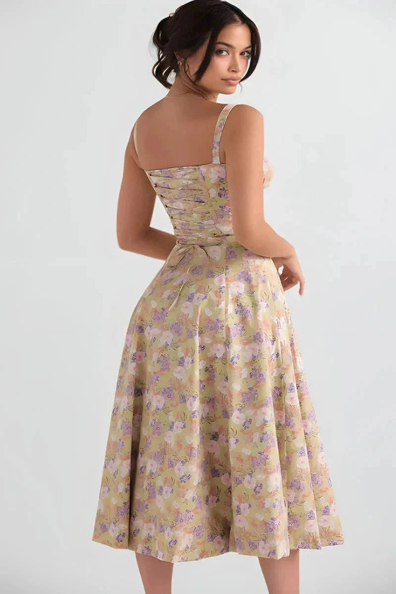 Linsay Dress In Soft Polyester With Corset Bodice And Back Tie