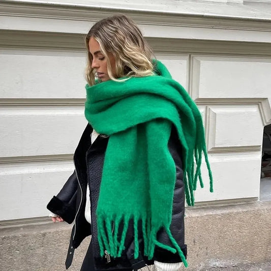Thick Warm Cashmere Scarf With Long Fringes For Winter NALANI