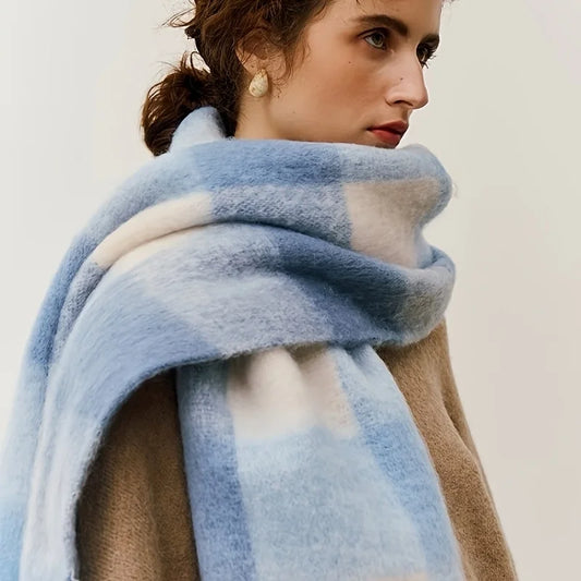 Thick Colorful Cashmere Wool Scarf for Warm Winter Days Blue 38x230cm NALANI