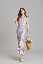 Women’s Floral Detail Dress | Midi Flowing Silhouette With Floral Soft Lightweight Fabric For Spring And Summer Events