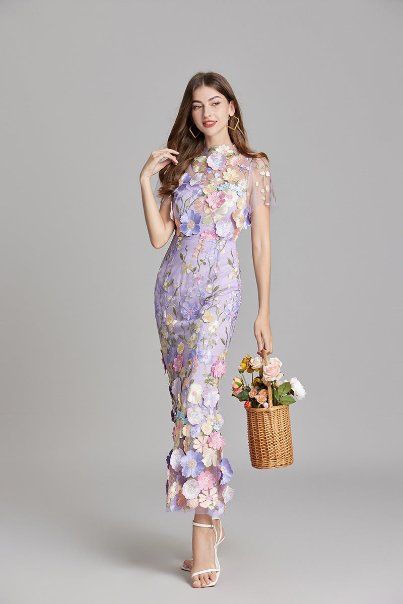 Women’s Floral Detail Dress | Midi Flowing Silhouette With Floral Soft Lightweight Fabric For Spring And Summer Events