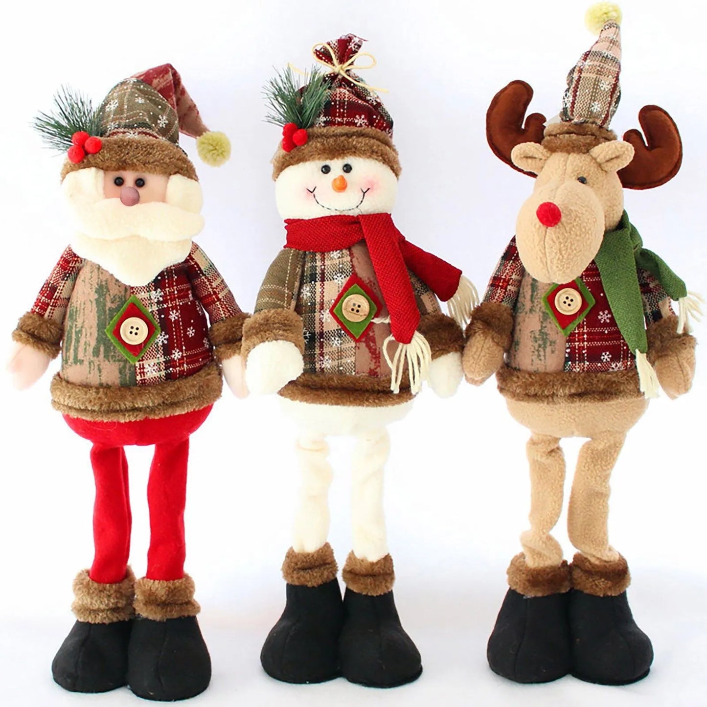 Three Piece Christmas Dolls Set Santa Snowman Reindeer Ornaments