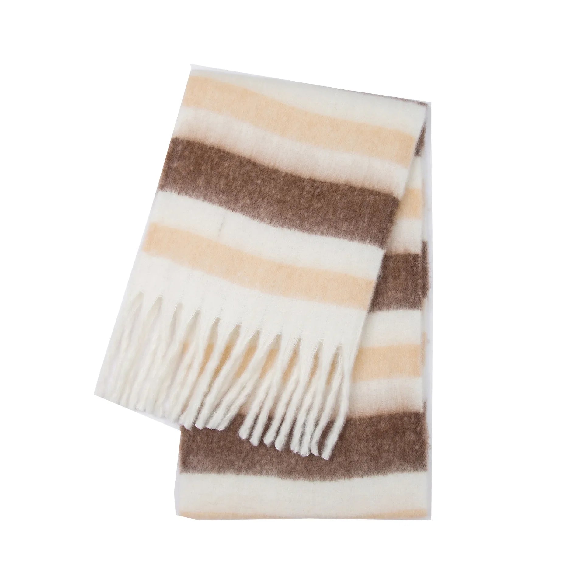 Cozy Thick Rainbow Cashmere Winter Scarf With Stripes Beige 38x230cm NALANI