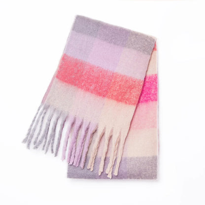 Cozy Thick Rainbow Cashmere Winter Scarf With Stripes Pink 38x230cm NALANI