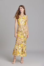 Women’s Floral Detail Dress | Midi Flowing Silhouette With Floral Soft Lightweight Fabric For Spring And Summer Events