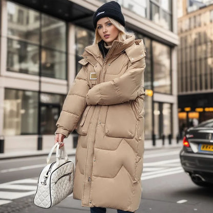 Women Long Winter Parka With Hood Thick Padded Jacket-Zomer Jassen-NaLani