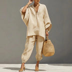 Cordella Linen Matching Set Featuring Batwing Sleeves And Relaxed Fit