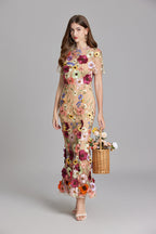 Women’s Floral Detail Dress | Midi Flowing Silhouette With Floral Soft Lightweight Fabric For Spring And Summer Events