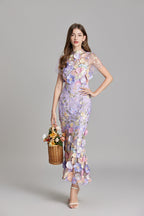 Women’s Floral Detail Dress | Midi Flowing Silhouette With Floral Soft Lightweight Fabric For Spring And Summer Events