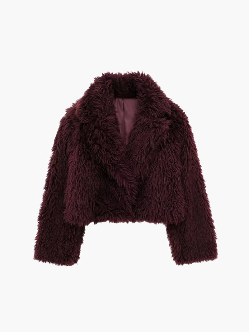 Fluffy Fur Coat With Long Loose Sleeves For Autumn Winter Dark red NALANI