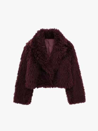 Fluffy Fur Coat With Long Loose Sleeves For Autumn Winter Dark red NALANI