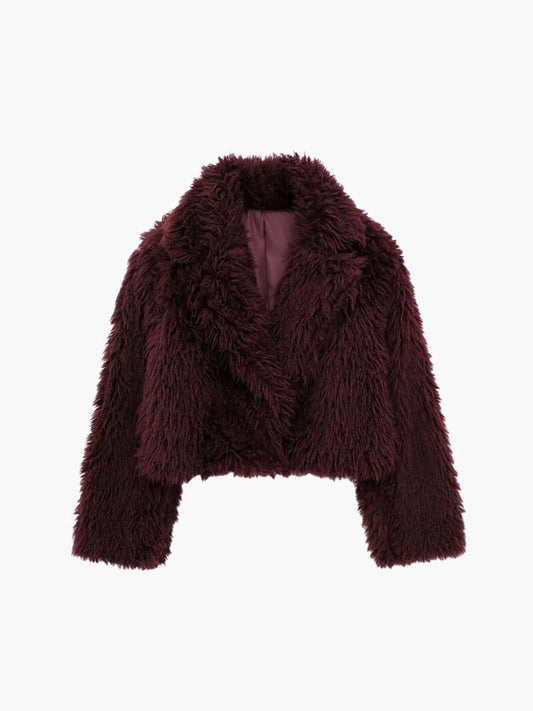 Fluffy Fur Coat With Long Loose Sleeves For Autumn Winter Dark red NALANI