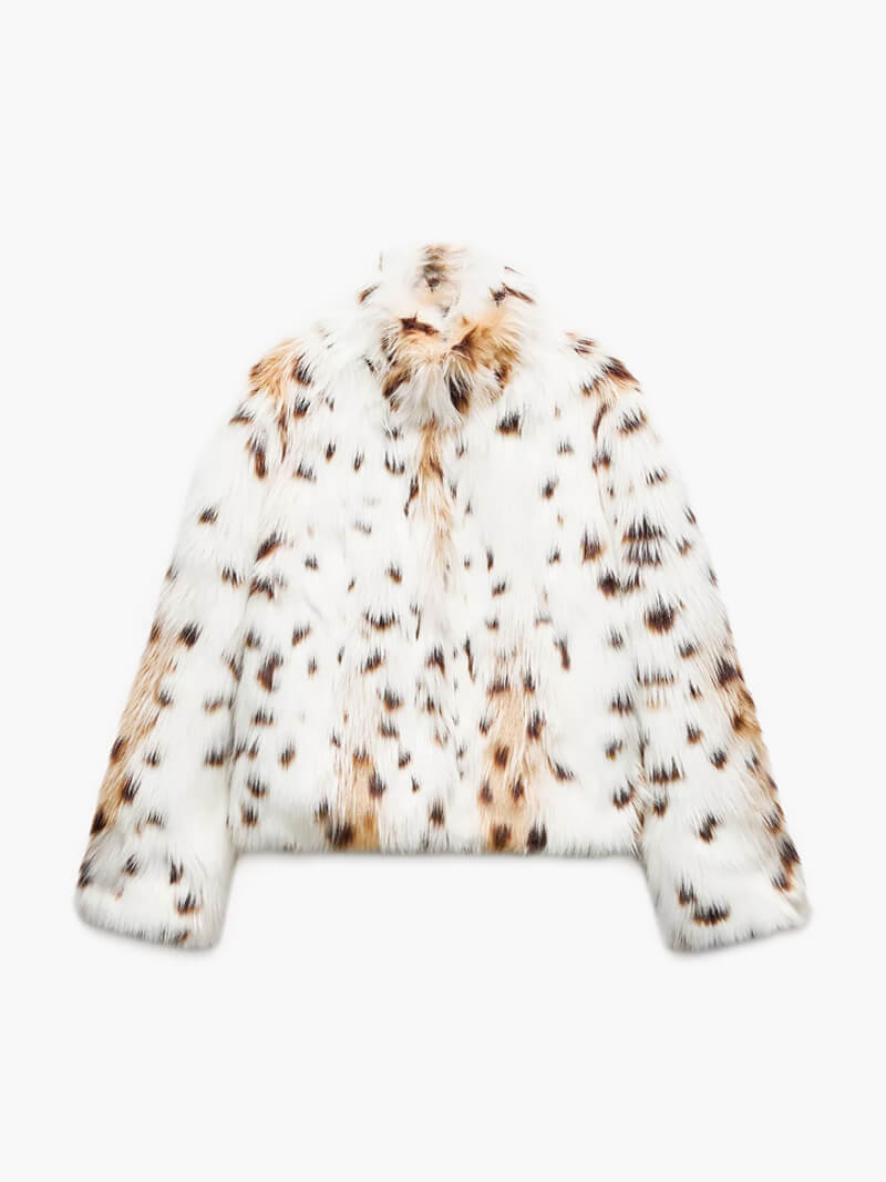 Leopard Print Faux Fur Coat With Plush Cozy Warmth L NALANI