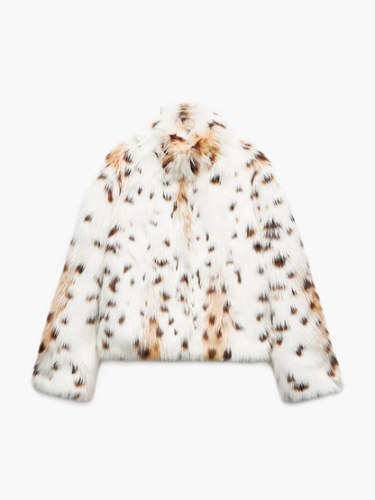 Leopard Print Faux Fur Coat With Plush Cozy Warmth L NALANI