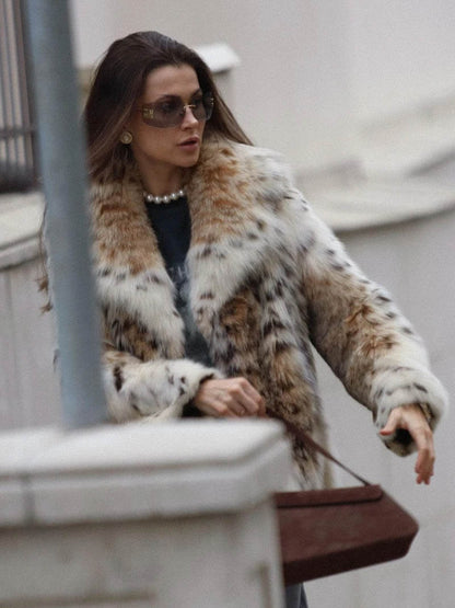 Leopard Print Faux Fur Coat With Plush Cozy Warmth NALANI
