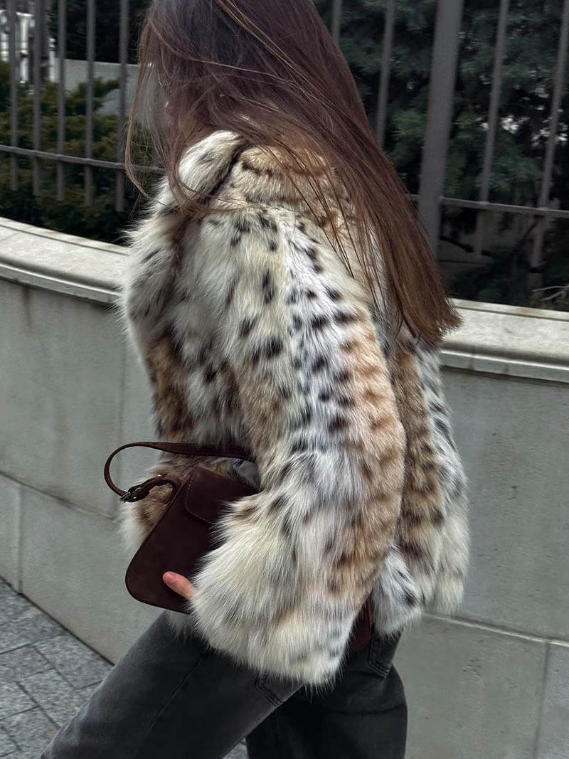 Leopard Print Faux Fur Coat With Plush Cozy Warmth NALANI