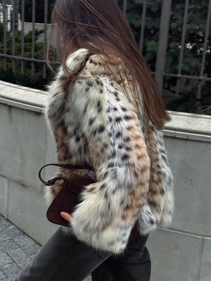 Leopard Print Faux Fur Coat With Plush Cozy Warmth NALANI