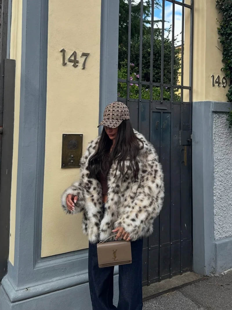 Leopard Print Faux Fur Coat With Plush Cozy Warmth NALANI