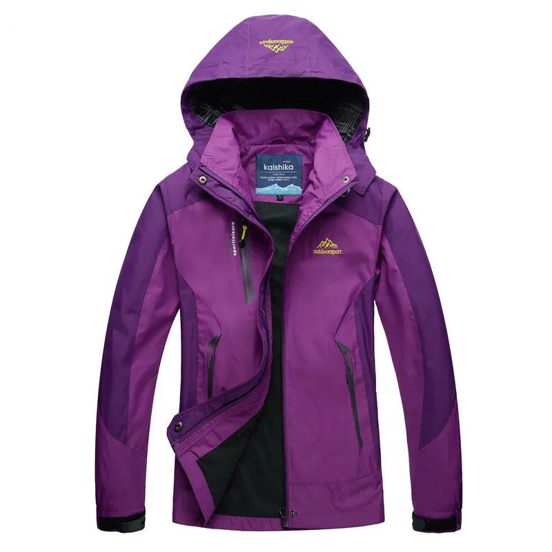 Womens Waterproof Rain Jacket Hooded With Zippered Pockets