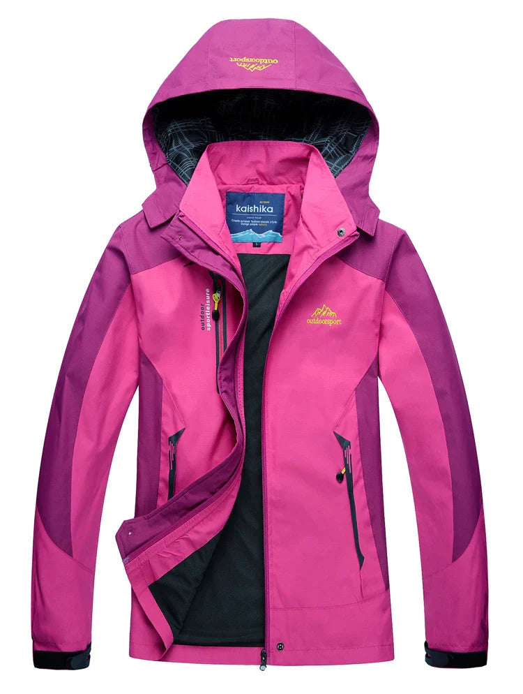 Womens Waterproof Rain Jacket Hooded With Zippered Pockets