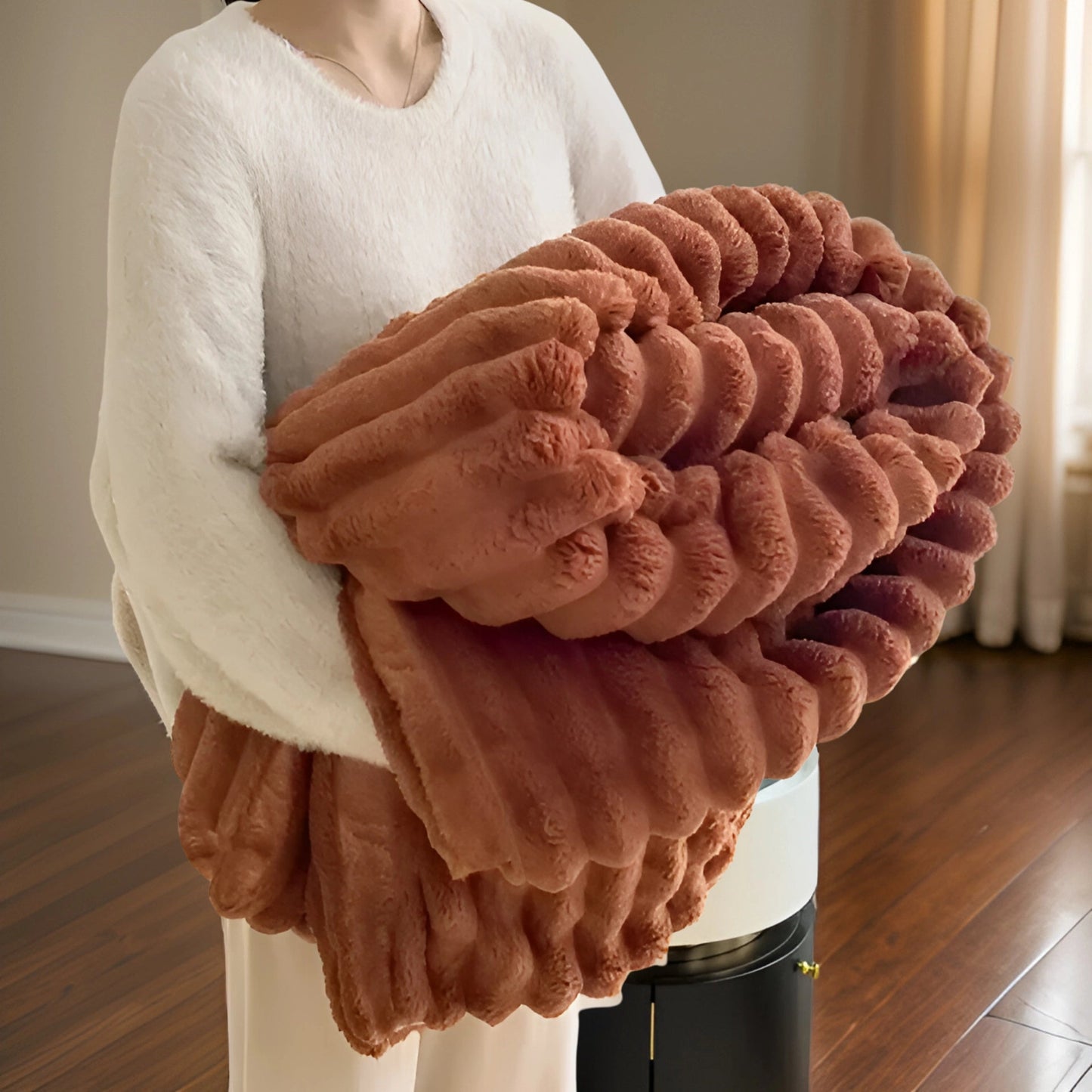 Luxe Chunky Knit Blanket Soft Modern Plush Home Decor Throw Brown NaLani