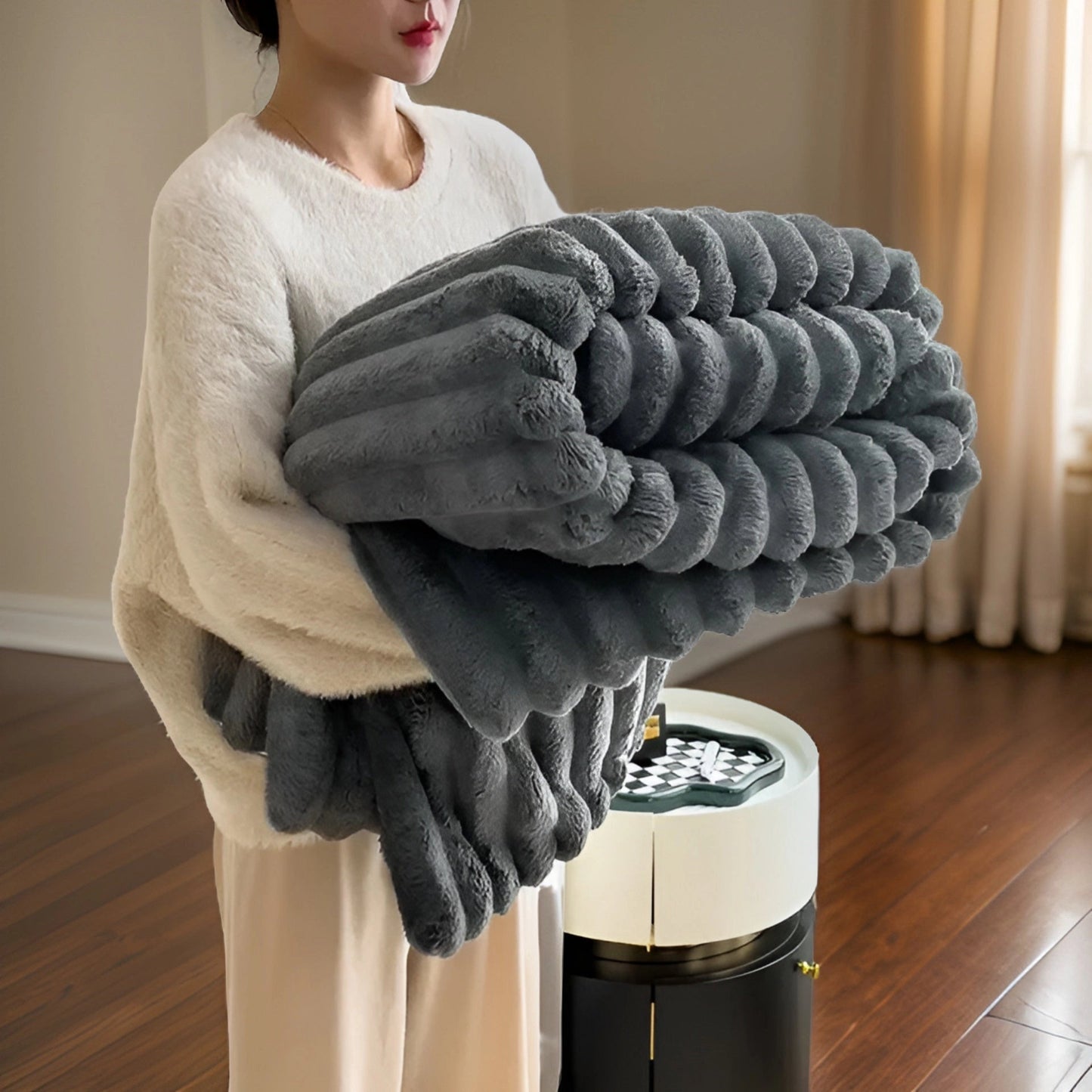 Luxe Chunky Knit Blanket Soft Modern Plush Home Decor Throw Dark gray NaLani