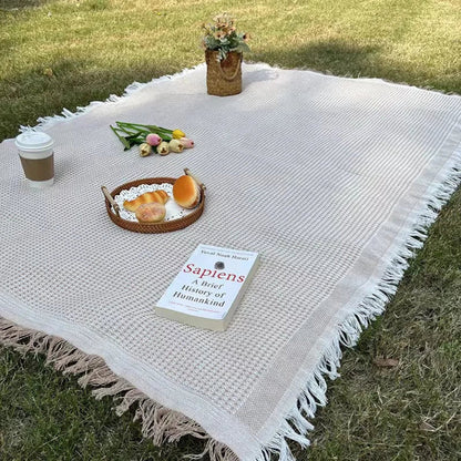 Boho Picnic Blanket With Tassels For Outdoor Picnics Brown NALANI