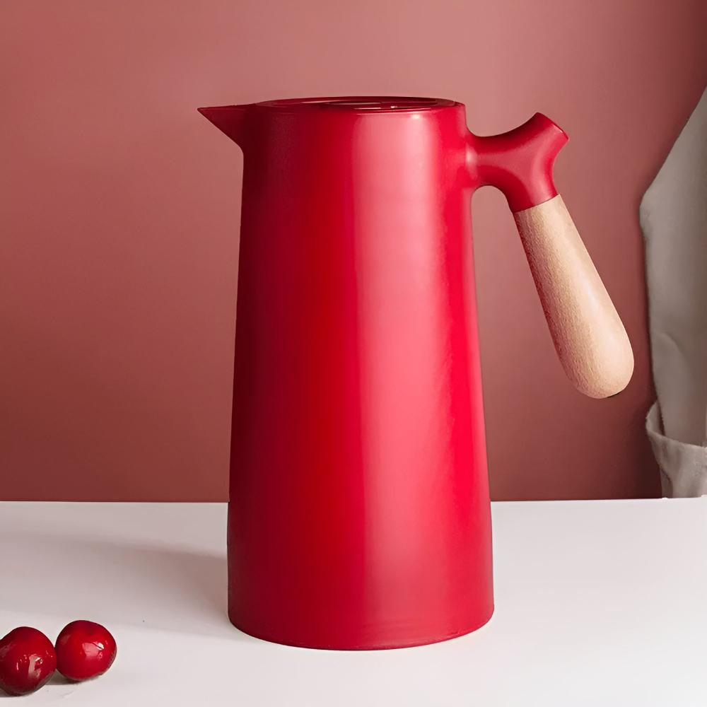 Insulated Carafe With Wood Handle Keeps Beverages Hot Ruby red NALANI