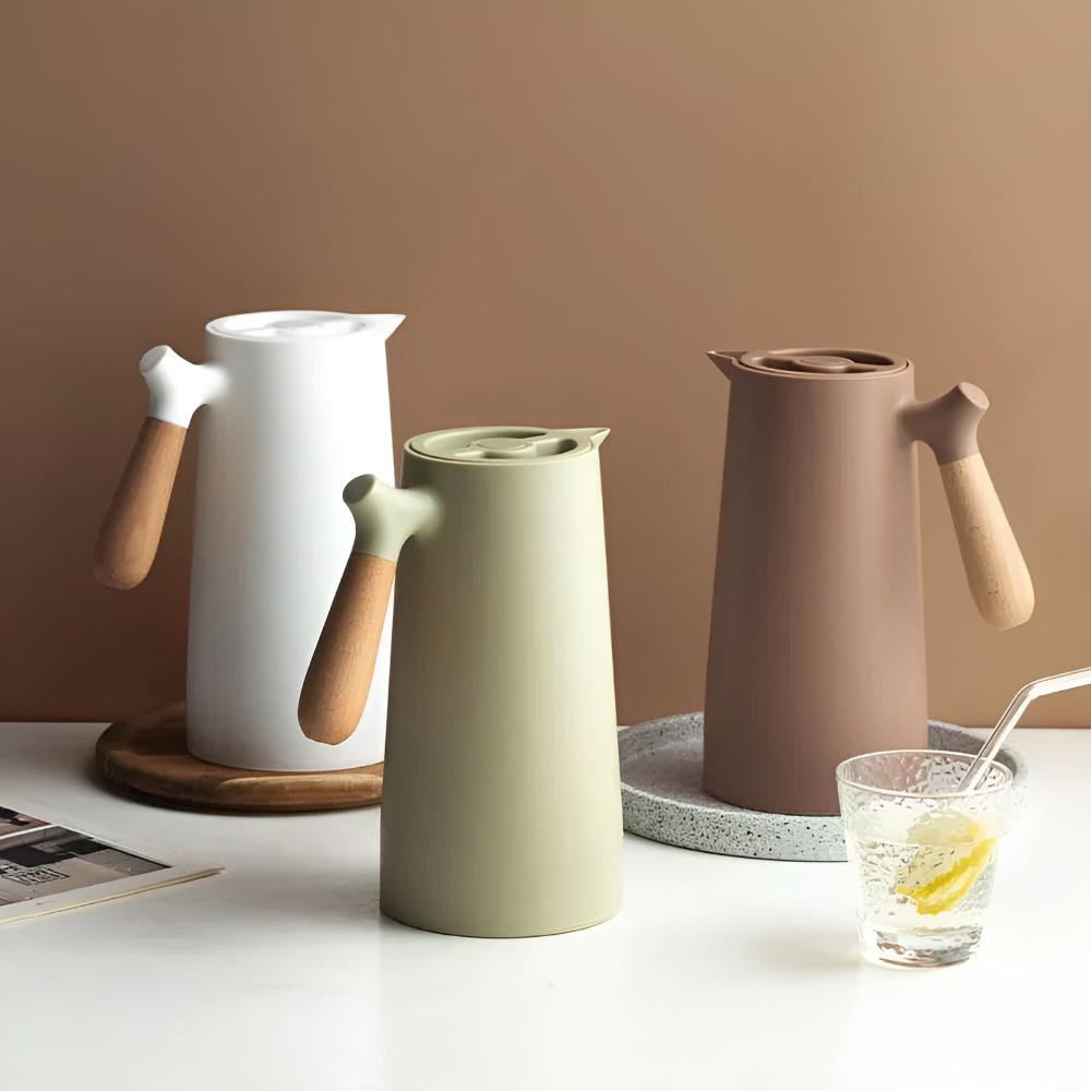 Insulated Carafe With Wood Handle Keeps Beverages Hot NALANI