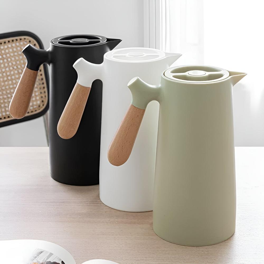 Insulated Carafe With Wood Handle Keeps Beverages Hot NALANI