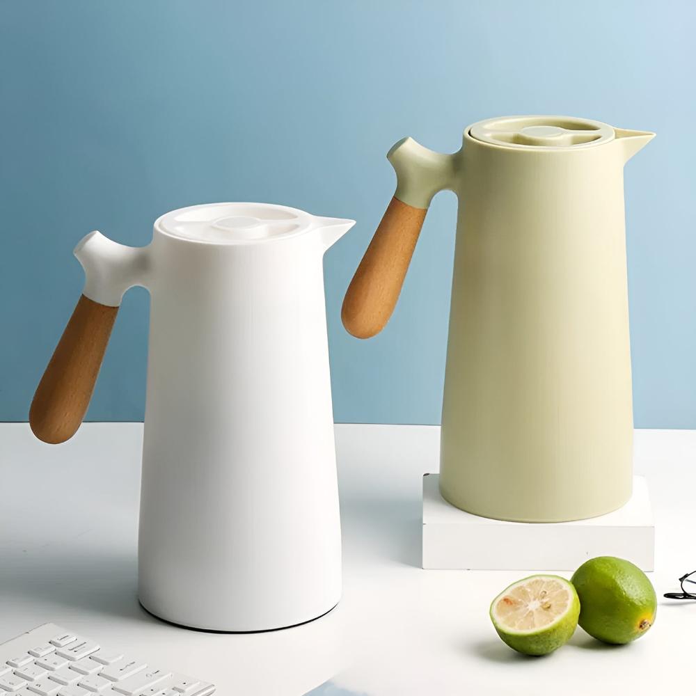 Insulated Carafe With Wood Handle Keeps Beverages Hot NALANI