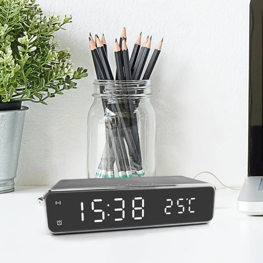 LED Alarm Clock With Wireless Charging Pad For Nightstands Black NALANI