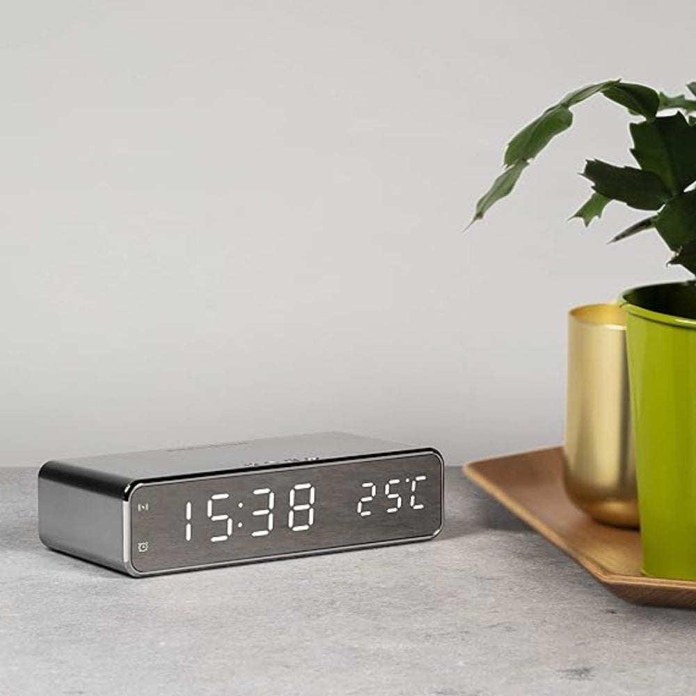 LED Alarm Clock With Wireless Charging Pad For Nightstands Gray NALANI