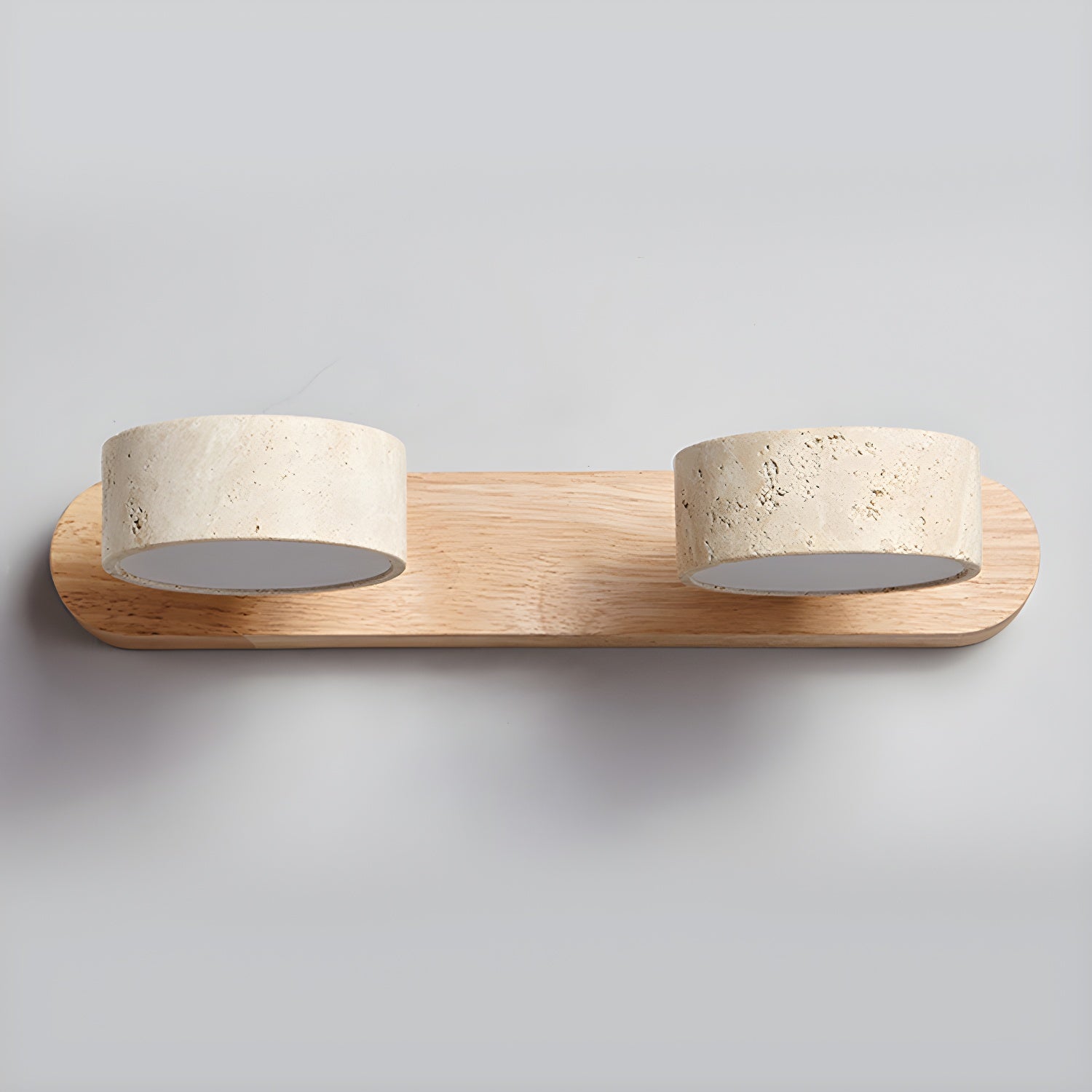 Travertine Duo Wall Light With Wood Accents Warm Glow NALANI