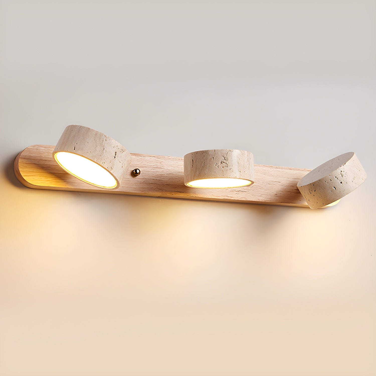 Travertine Duo Wall Light With Wood Accents Warm Glow NALANI