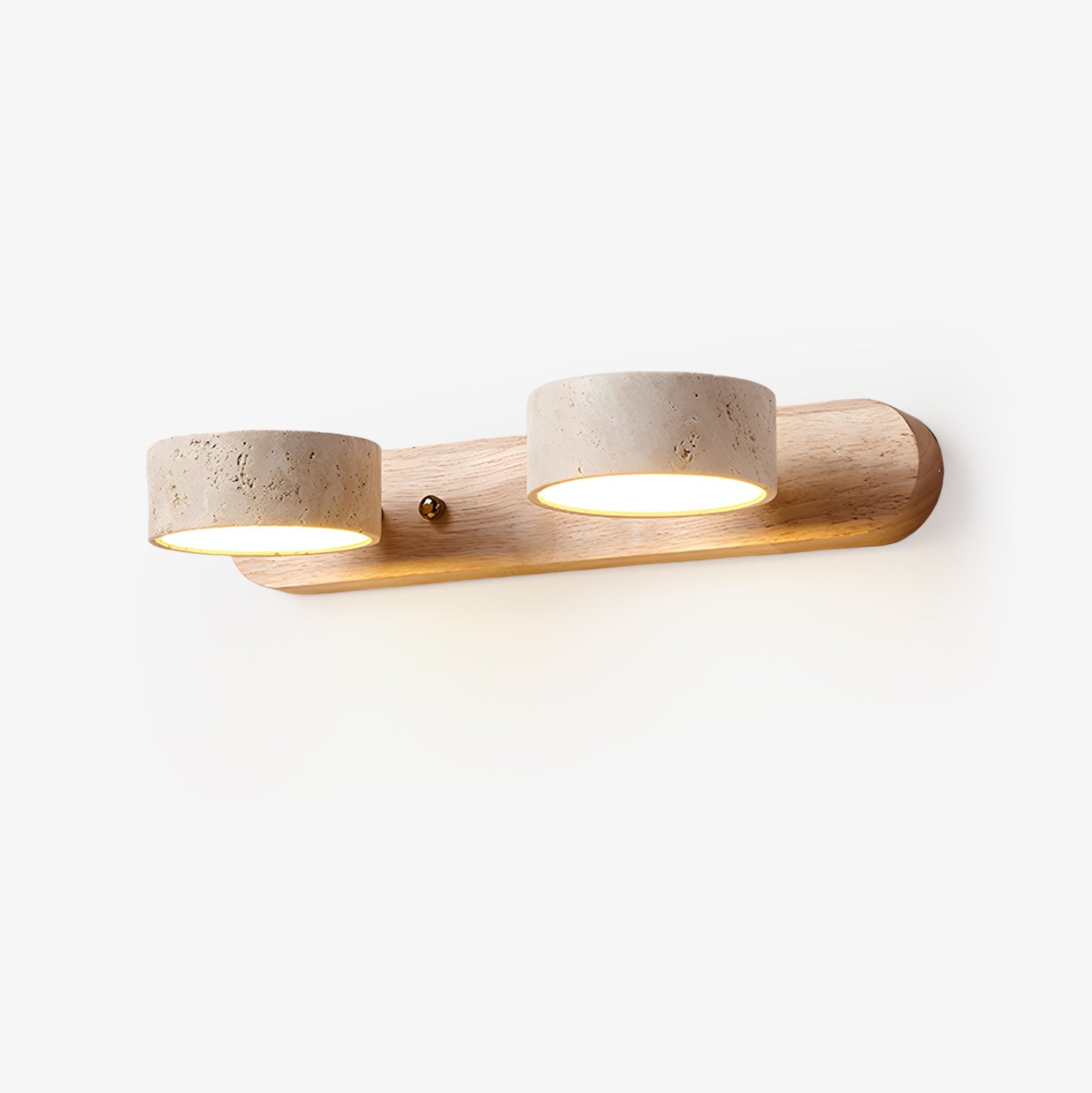 Travertine Duo Wall Light With Wood Accents Warm Glow NALANI