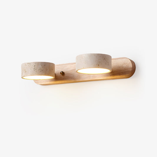 Travertine Duo Wall Light With Wood Accents Warm Glow NALANI