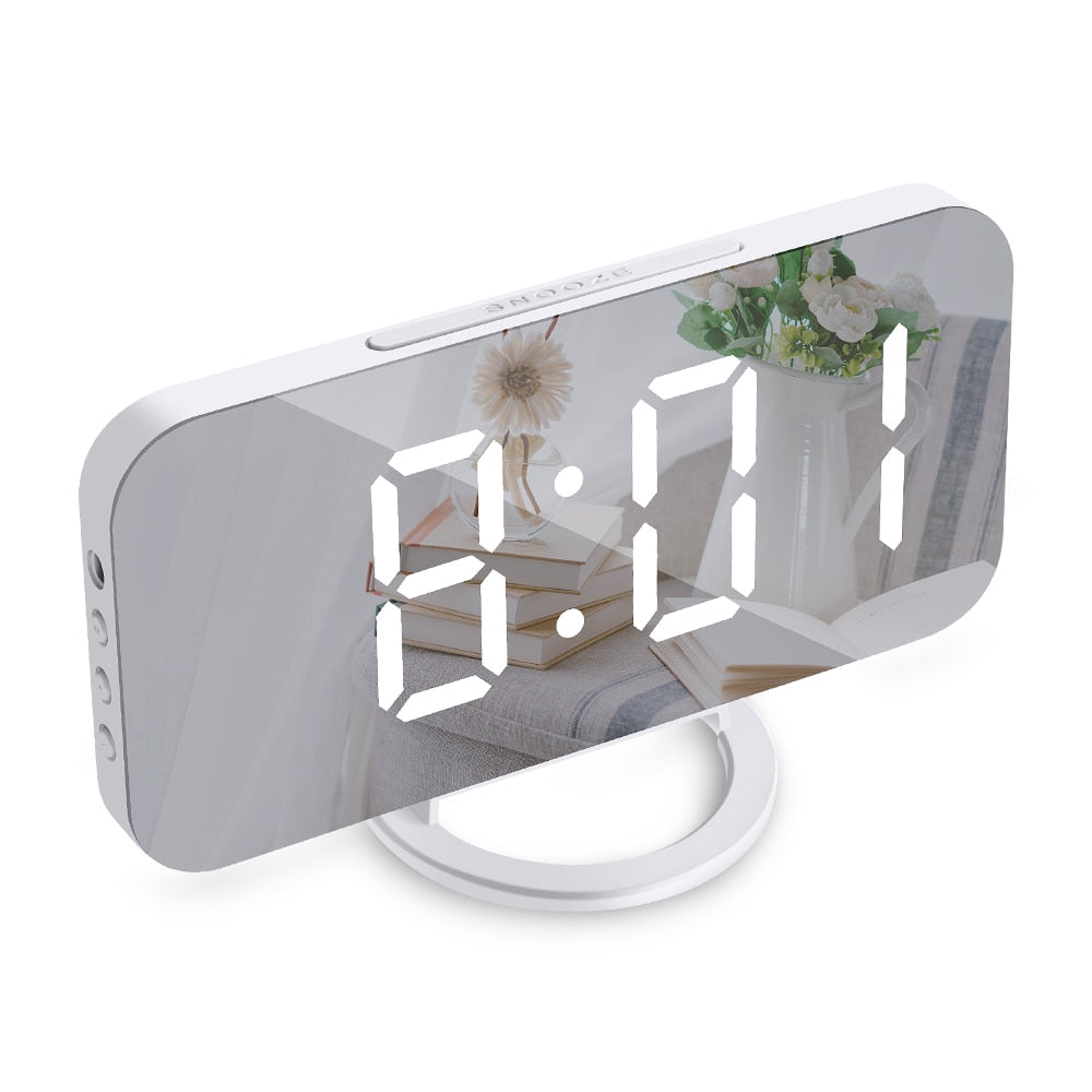 Mirrored LED Digital Alarm Clock with USB Ports and Memory Feature NALANI